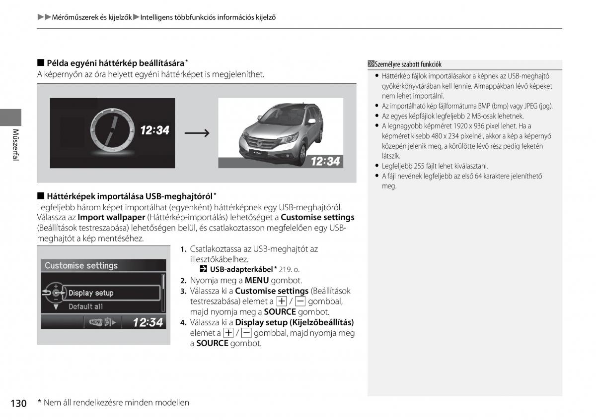 Honda CR V IV 4 Kezelesi utmutato / page 131