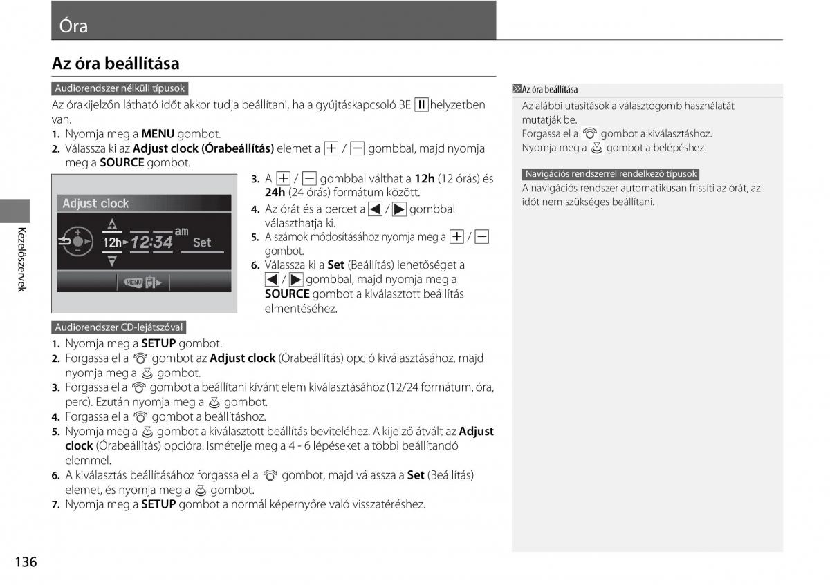 Honda CR V IV 4 Kezelesi utmutato / page 137