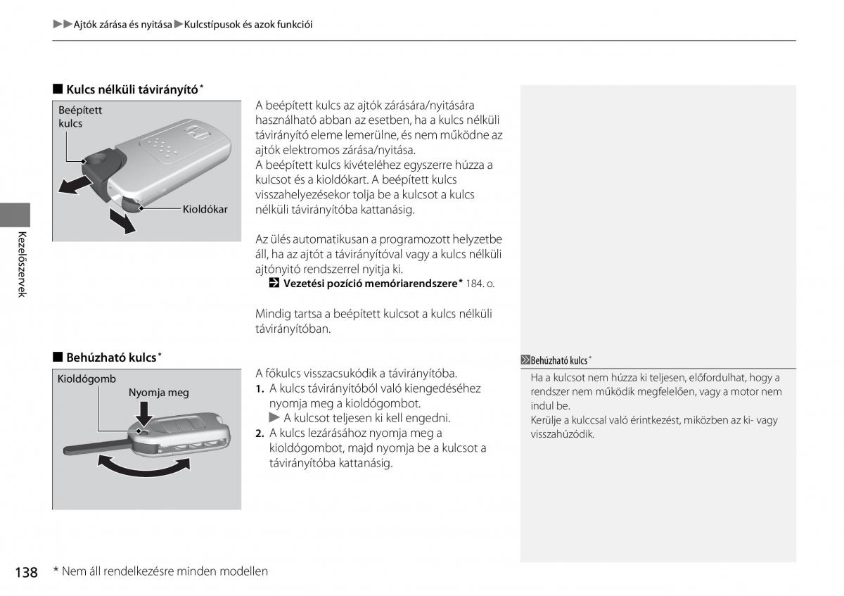 Honda CR V IV 4 Kezelesi utmutato / page 139