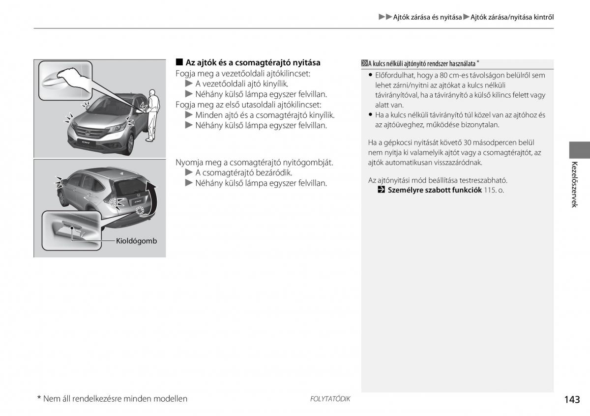 Honda CR V IV 4 Kezelesi utmutato / page 144