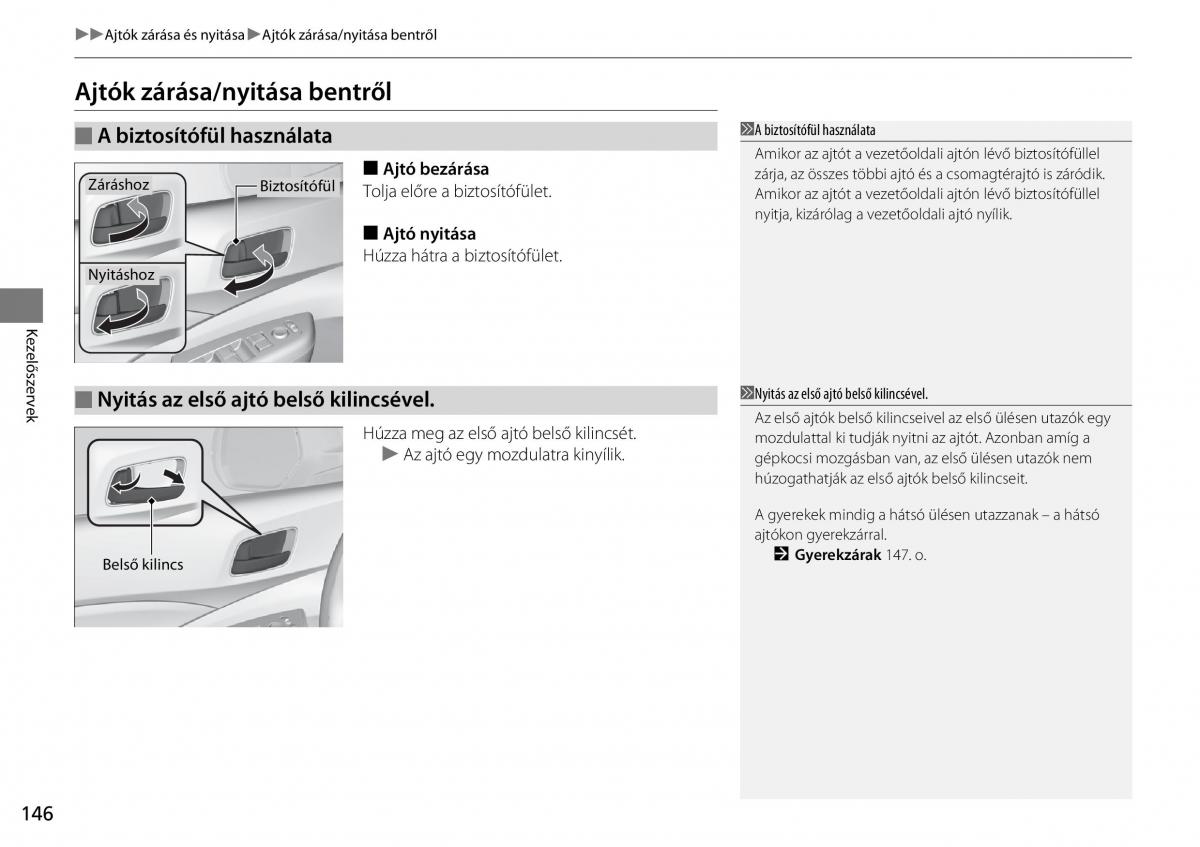 Honda CR V IV 4 Kezelesi utmutato / page 147