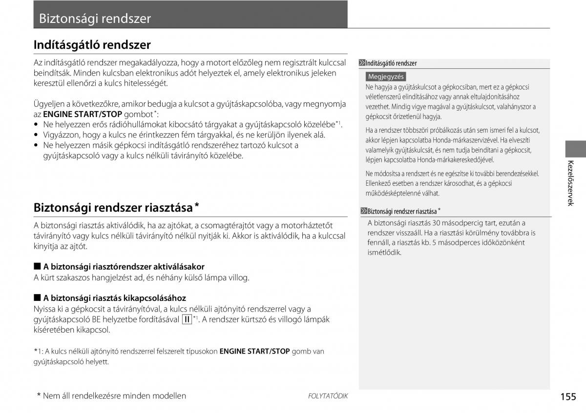 Honda CR V IV 4 Kezelesi utmutato / page 156