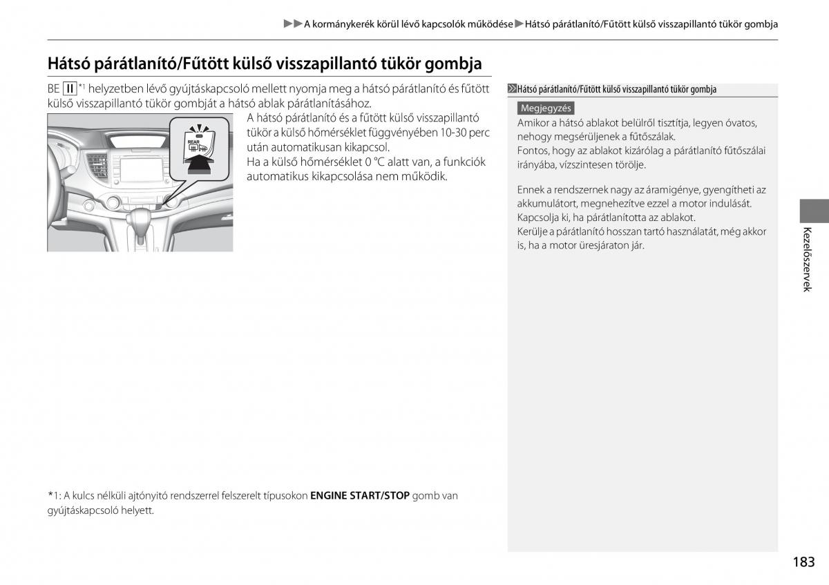 Honda CR V IV 4 Kezelesi utmutato / page 184