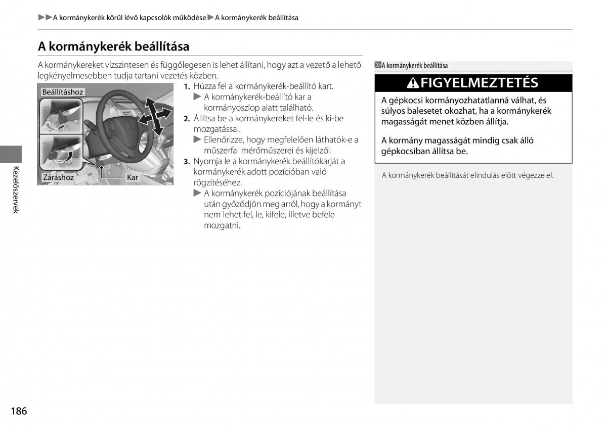 Honda CR V IV 4 Kezelesi utmutato / page 187