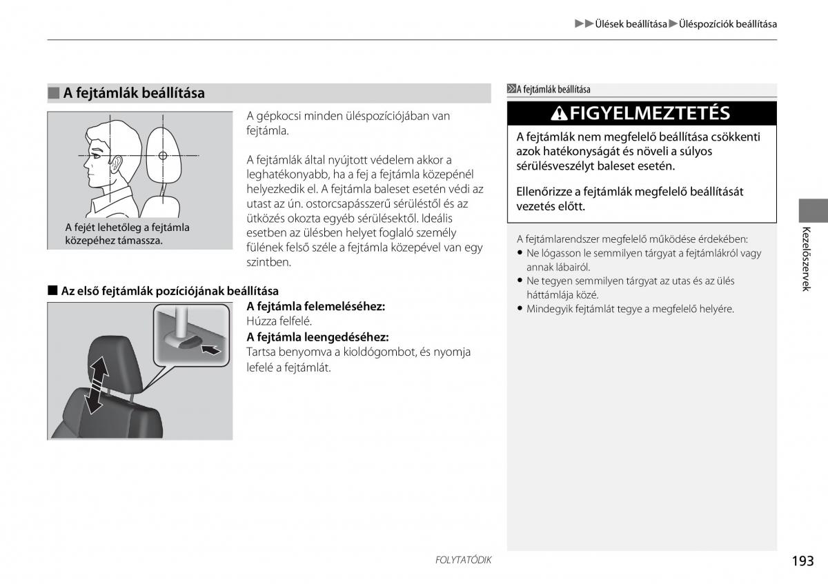 Honda CR V IV 4 Kezelesi utmutato / page 194