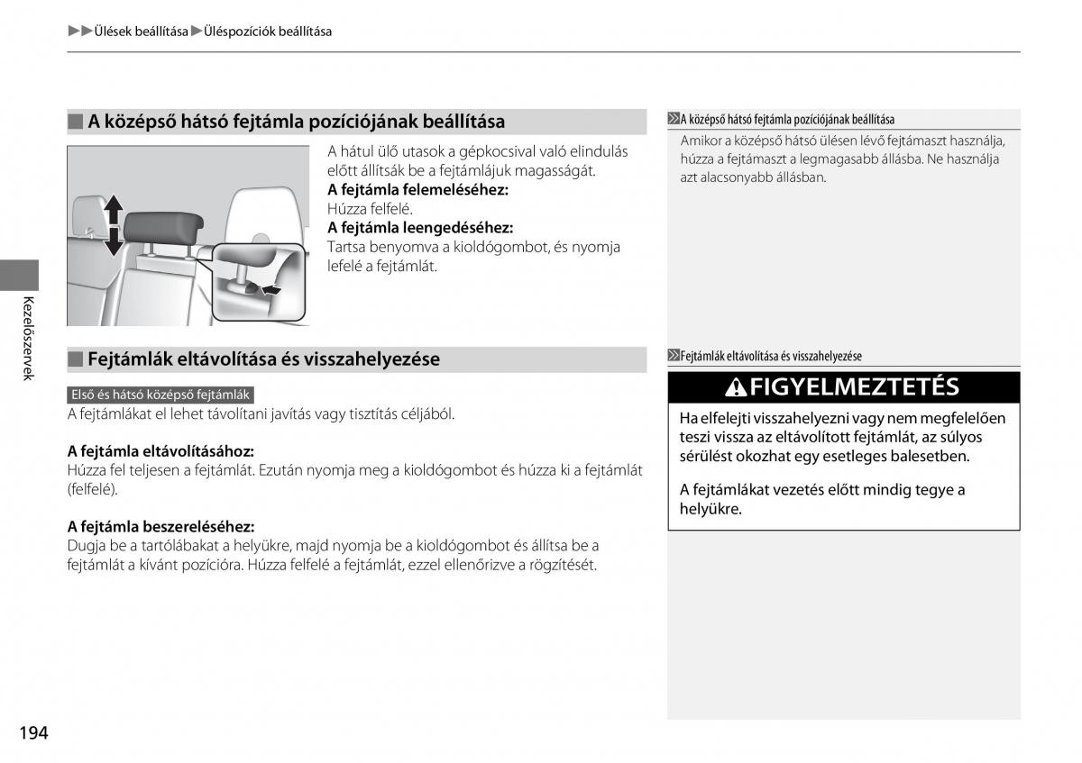 Honda CR V IV 4 Kezelesi utmutato / page 195