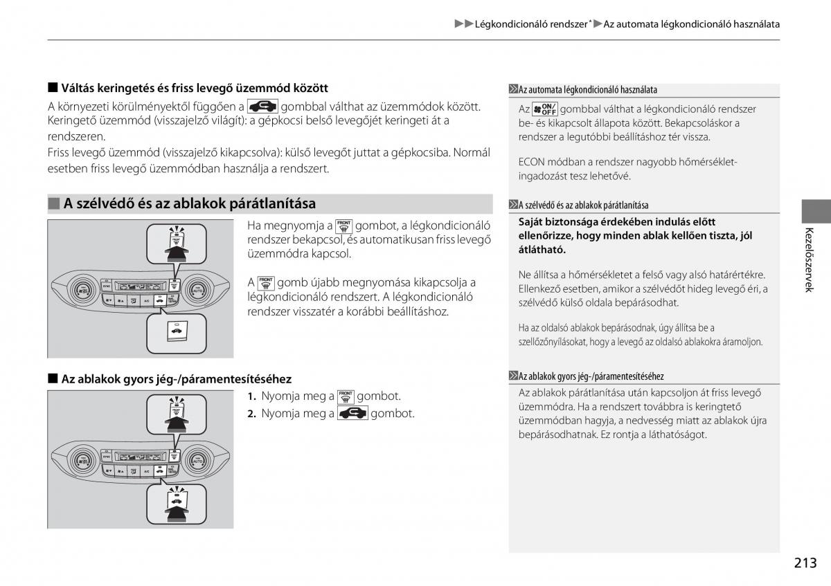 Honda CR V IV 4 Kezelesi utmutato / page 214