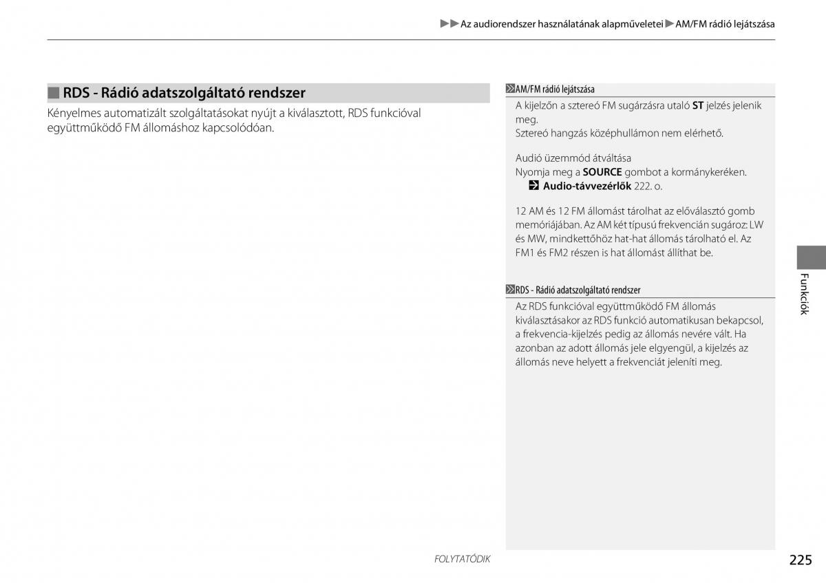 Honda CR V IV 4 Kezelesi utmutato / page 226