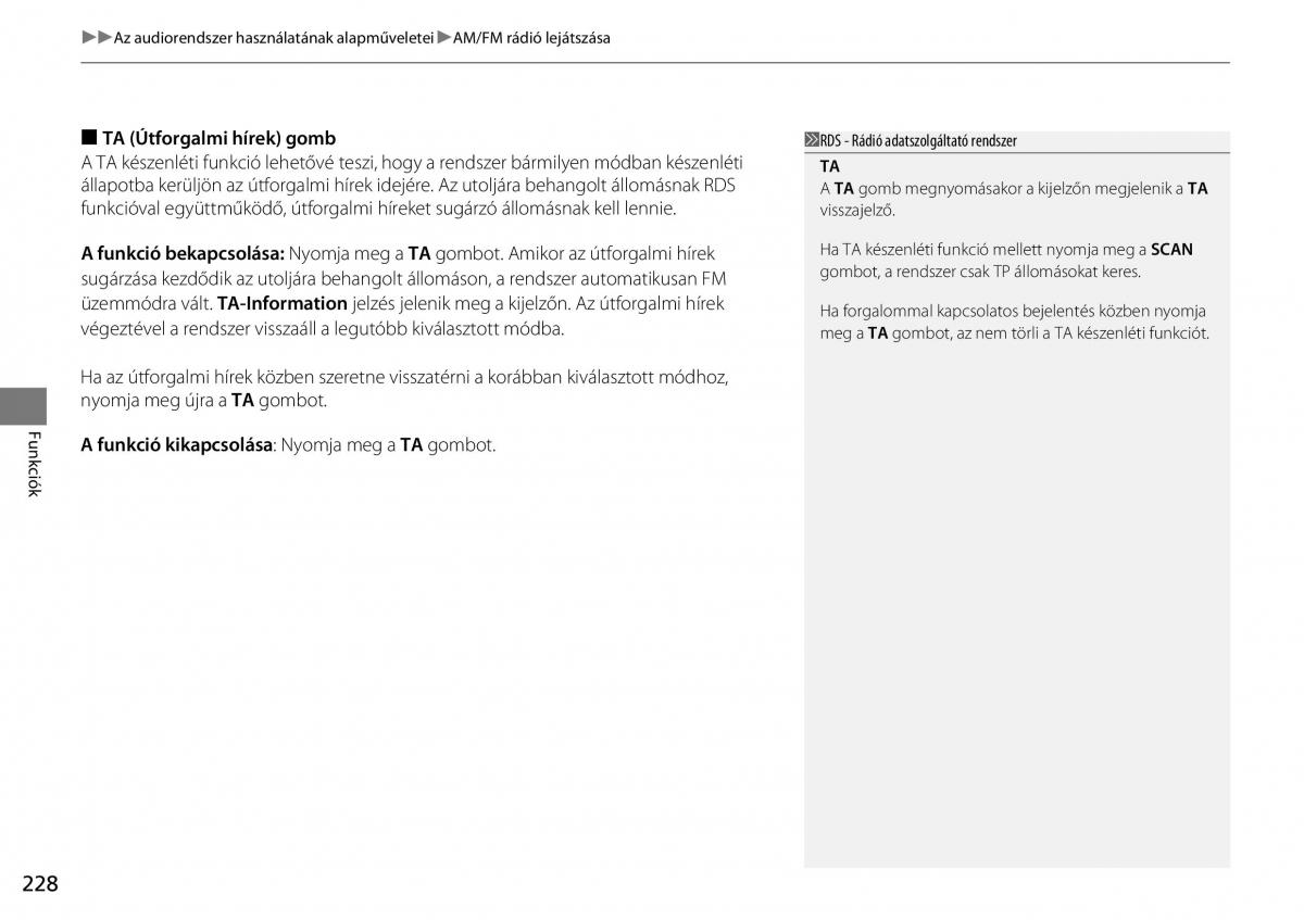 Honda CR V IV 4 Kezelesi utmutato / page 229