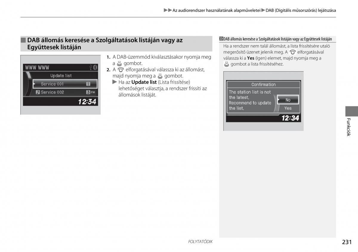 Honda CR V IV 4 Kezelesi utmutato / page 232