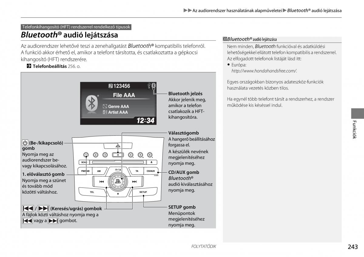 Honda CR V IV 4 Kezelesi utmutato / page 244