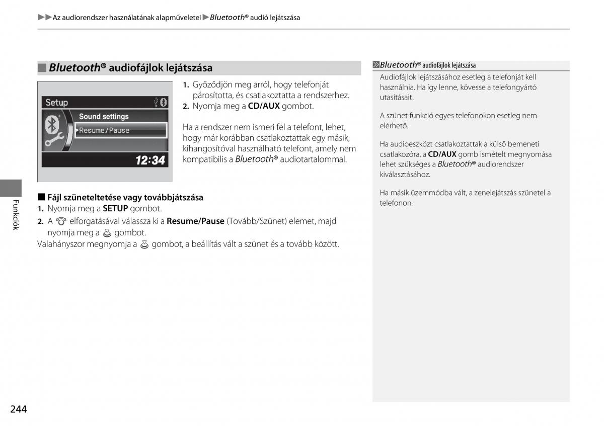 Honda CR V IV 4 Kezelesi utmutato / page 245