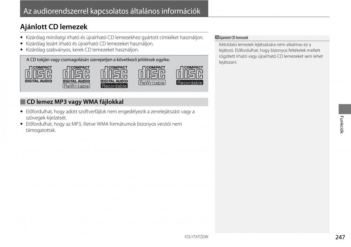 Honda CR V IV 4 Kezelesi utmutato / page 248