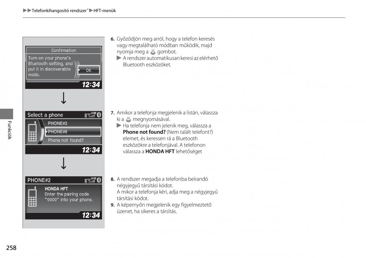 Honda CR V IV 4 Kezelesi utmutato / page 259