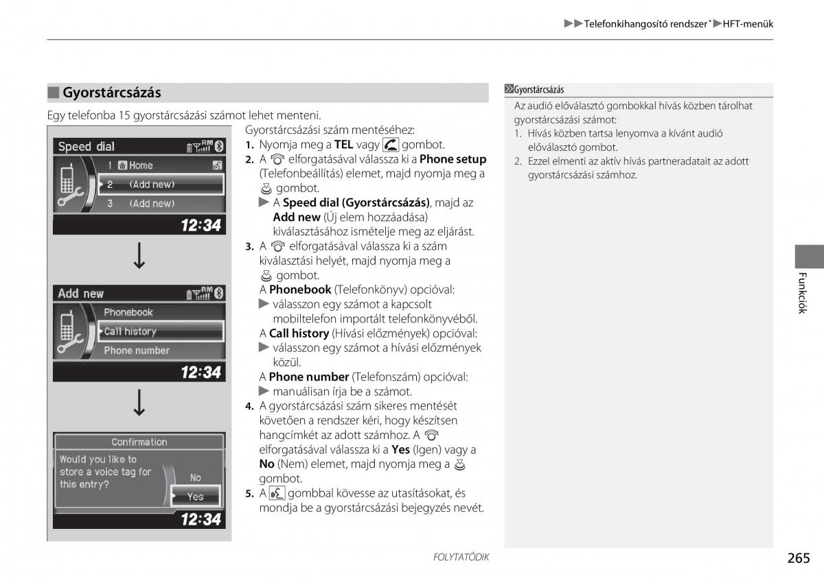 Honda CR V IV 4 Kezelesi utmutato / page 266