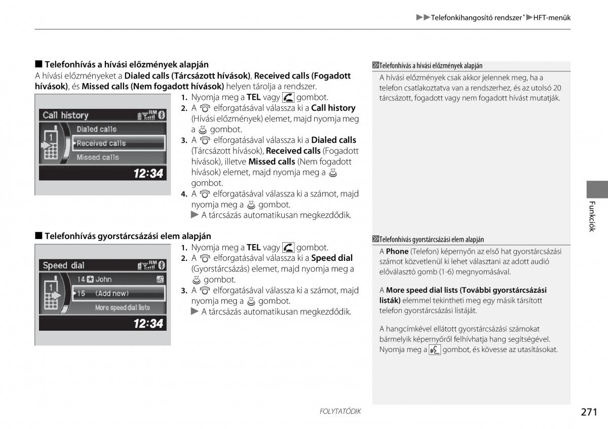 Honda CR V IV 4 Kezelesi utmutato / page 272