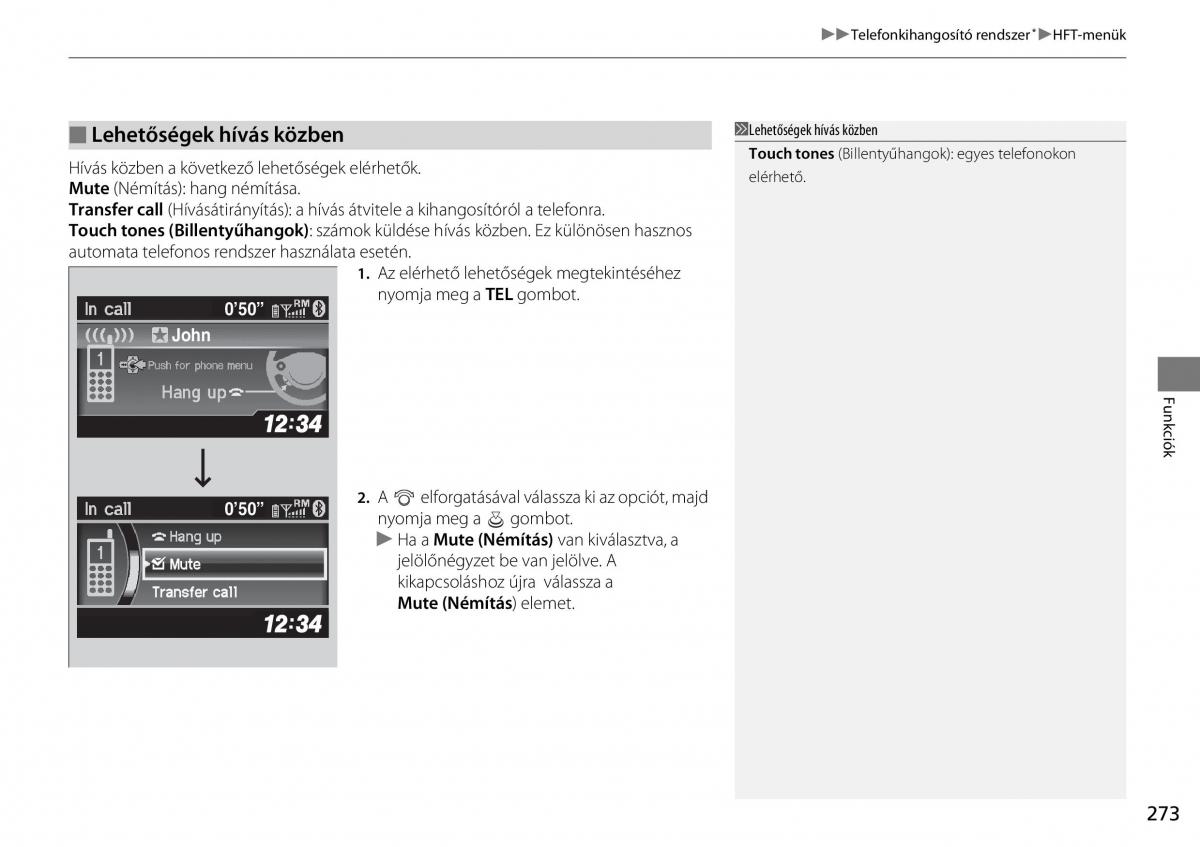 Honda CR V IV 4 Kezelesi utmutato / page 274