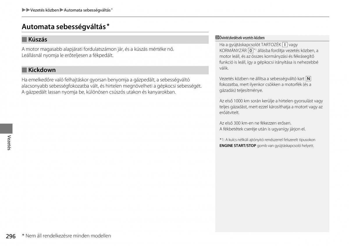 Honda CR V IV 4 Kezelesi utmutato / page 297