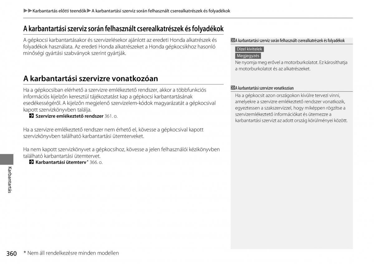 Honda CR V IV 4 Kezelesi utmutato / page 361