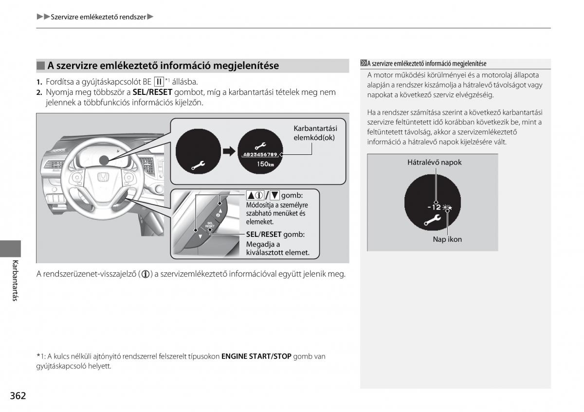 Honda CR V IV 4 Kezelesi utmutato / page 363