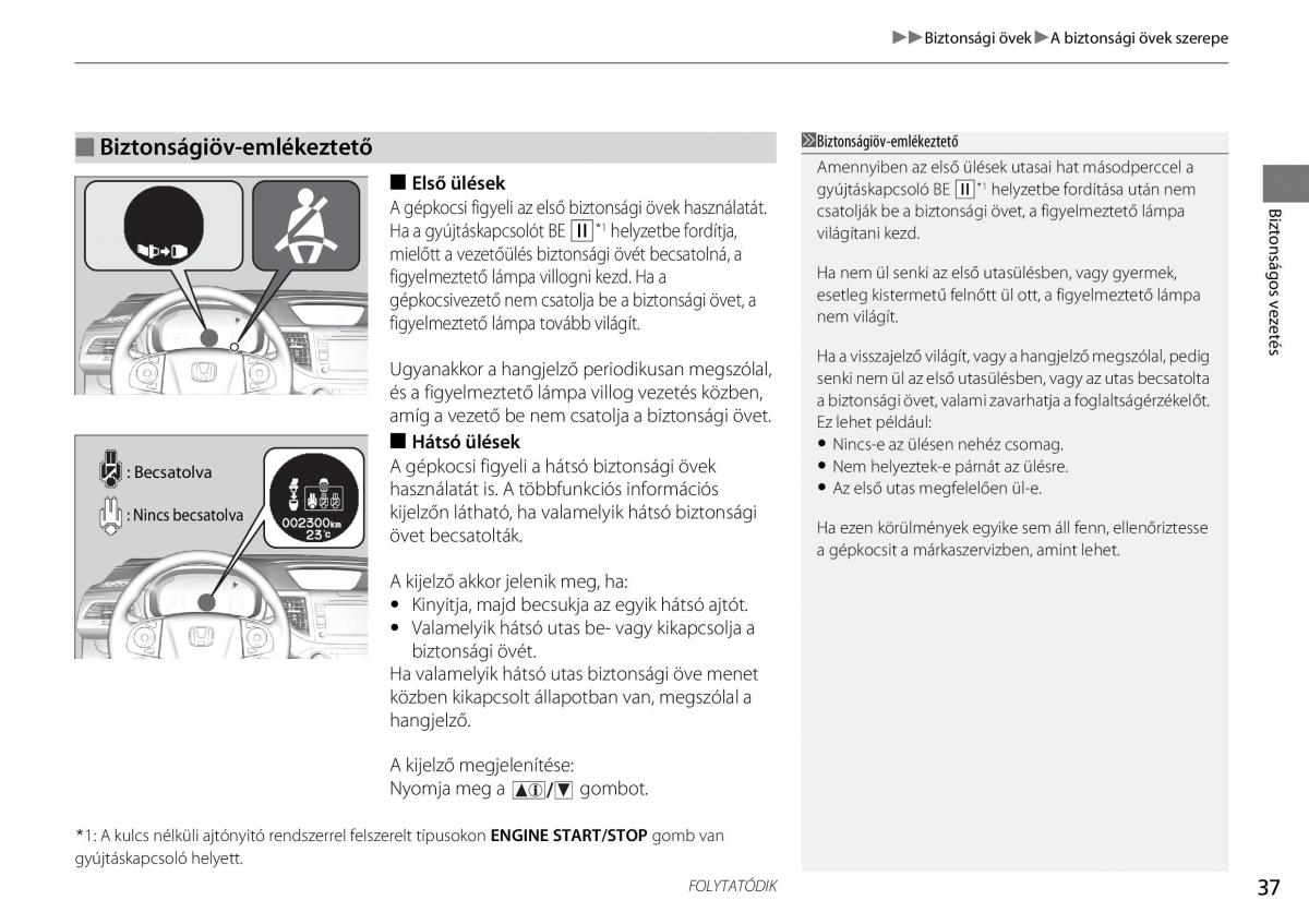 Honda CR V IV 4 Kezelesi utmutato / page 38