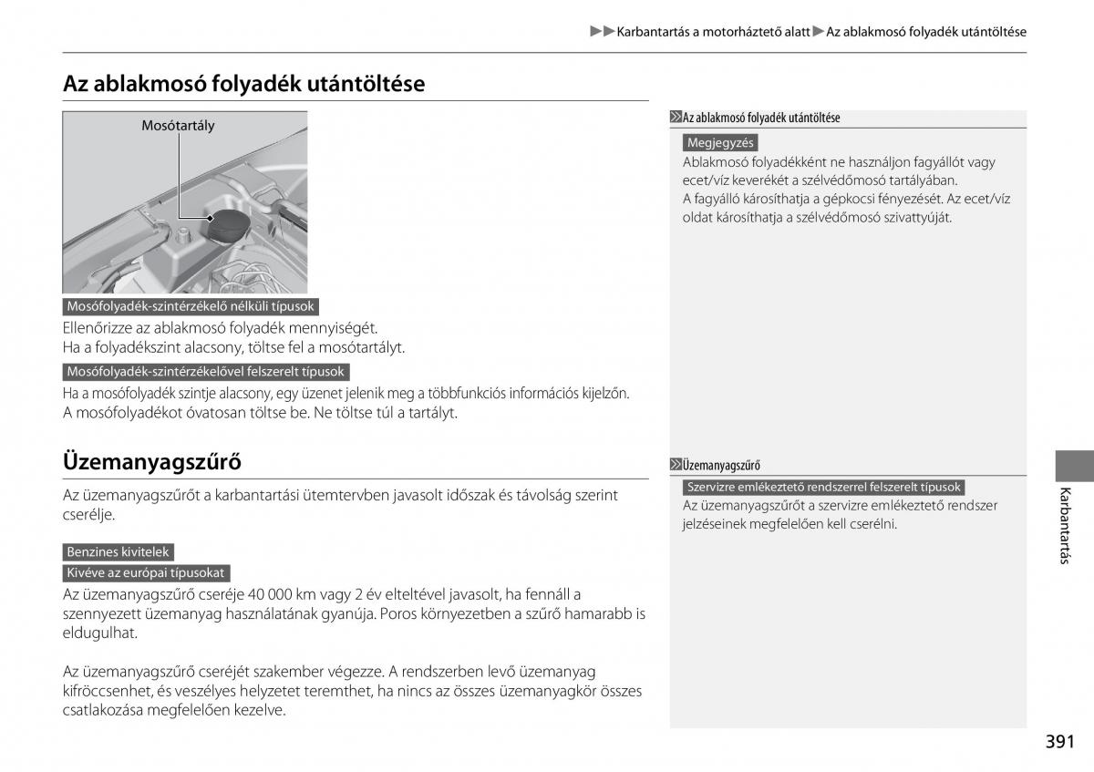 Honda CR V IV 4 Kezelesi utmutato / page 392