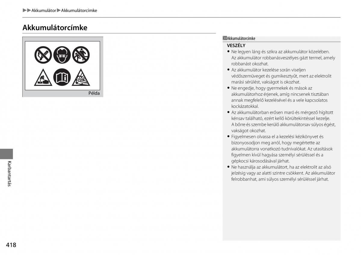 Honda CR V IV 4 Kezelesi utmutato / page 419