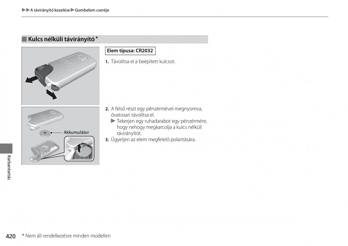 Honda CR V IV 4 Kezelesi utmutato / page 421