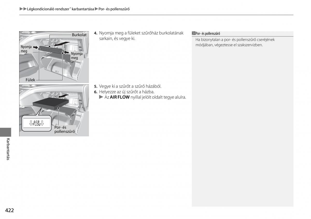 Honda CR V IV 4 Kezelesi utmutato / page 423