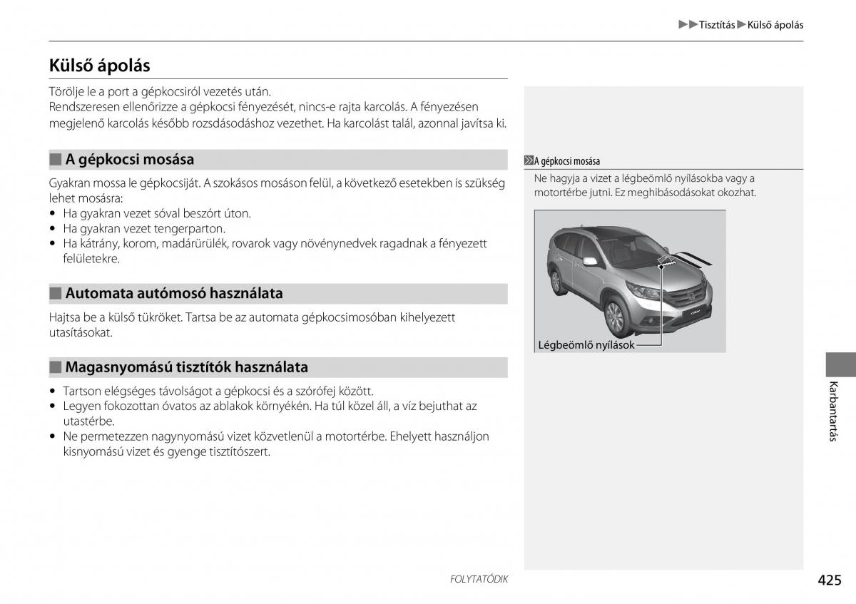 Honda CR V IV 4 Kezelesi utmutato / page 426