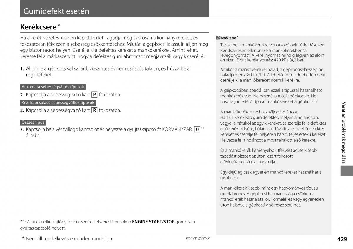 Honda CR V IV 4 Kezelesi utmutato / page 430