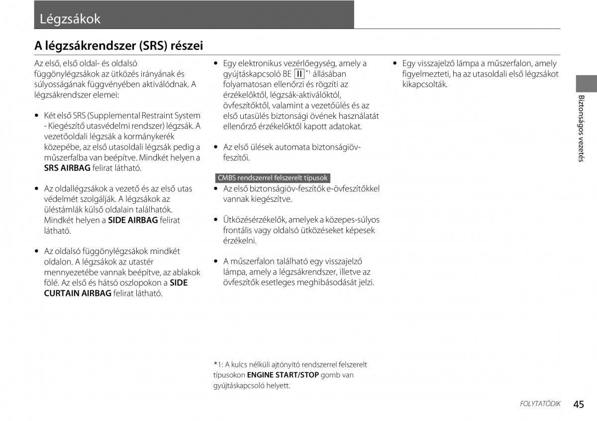 Honda CR V IV 4 Kezelesi utmutato / page 46