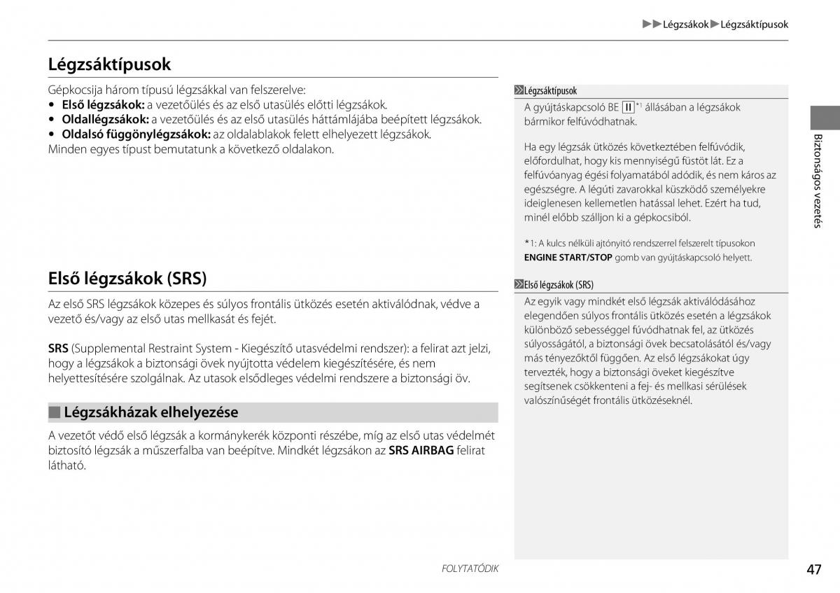 Honda CR V IV 4 Kezelesi utmutato / page 48