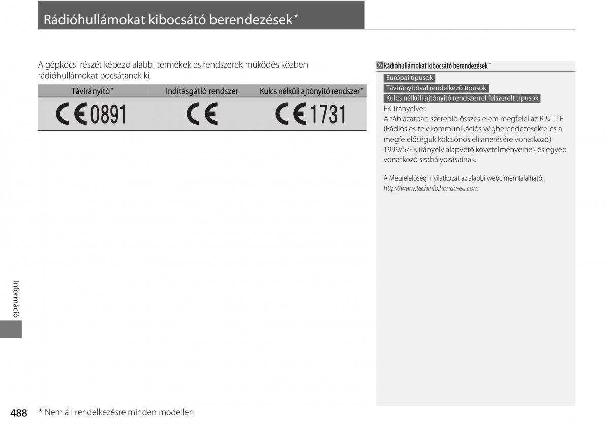 Honda CR V IV 4 Kezelesi utmutato / page 489