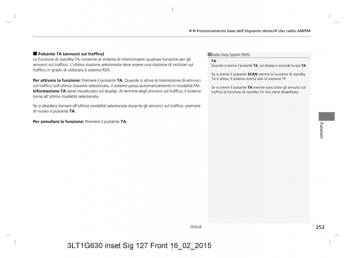 Honda CR V IV 4 manuale del proprietario / page 253