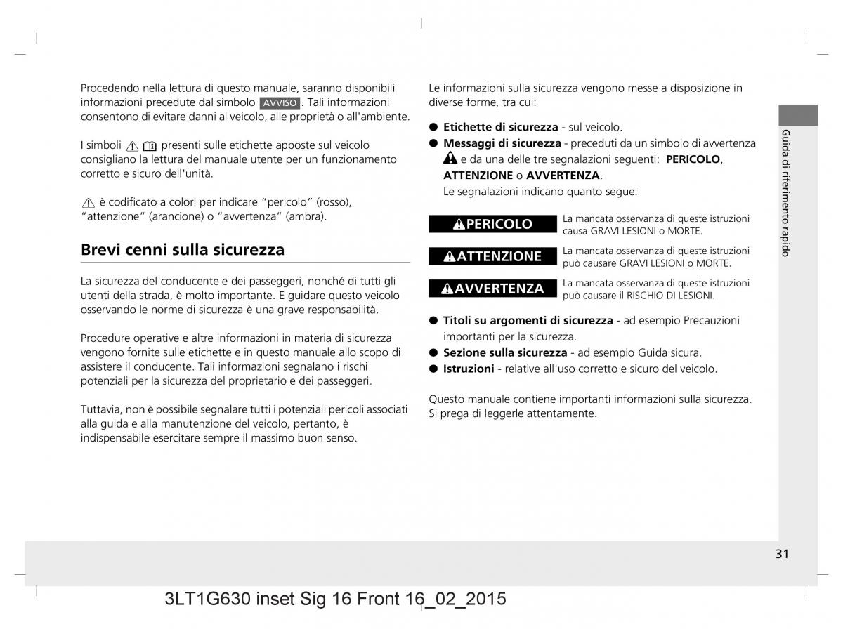 Honda CR V IV 4 manuale del proprietario / page 31