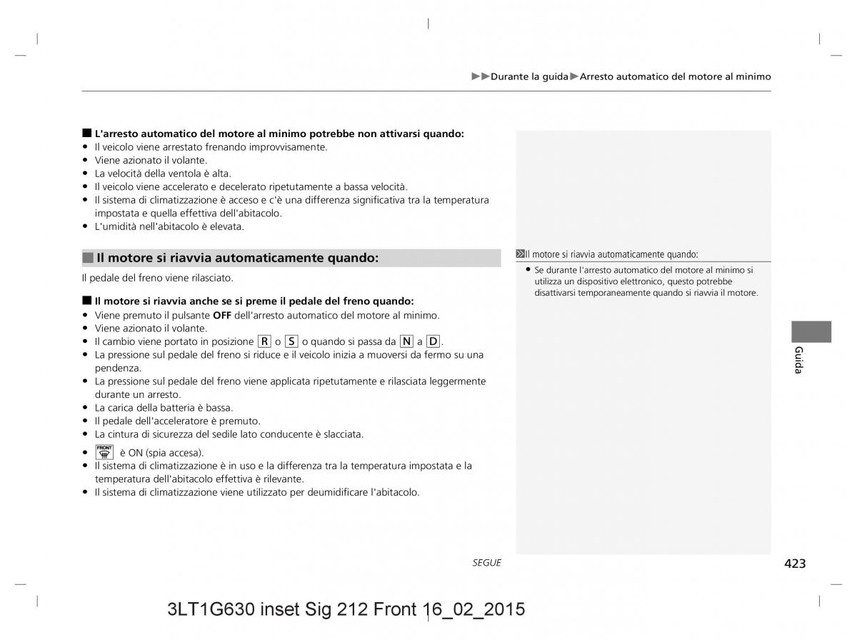 Honda CR V IV 4 manuale del proprietario / page 423