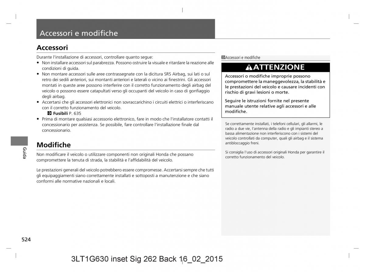 Honda CR V IV 4 manuale del proprietario / page 524