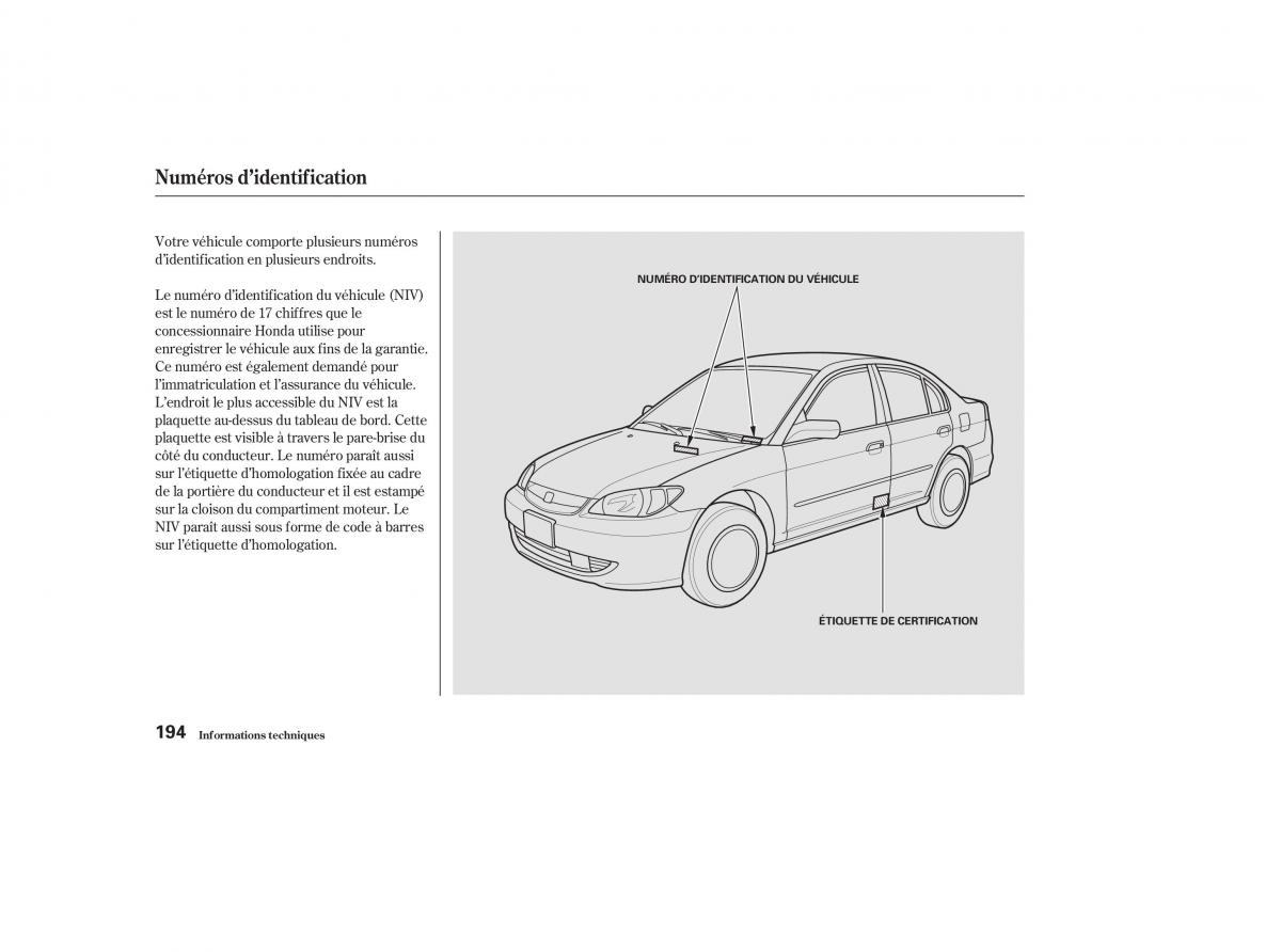 Honda Civic VII 7 manuel du proprietaire / page 193