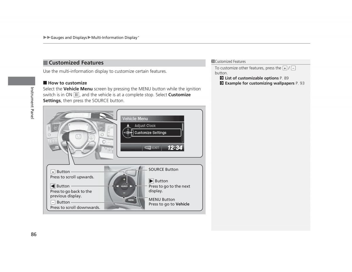 Honda Civic IX 9 owners manual / page 87