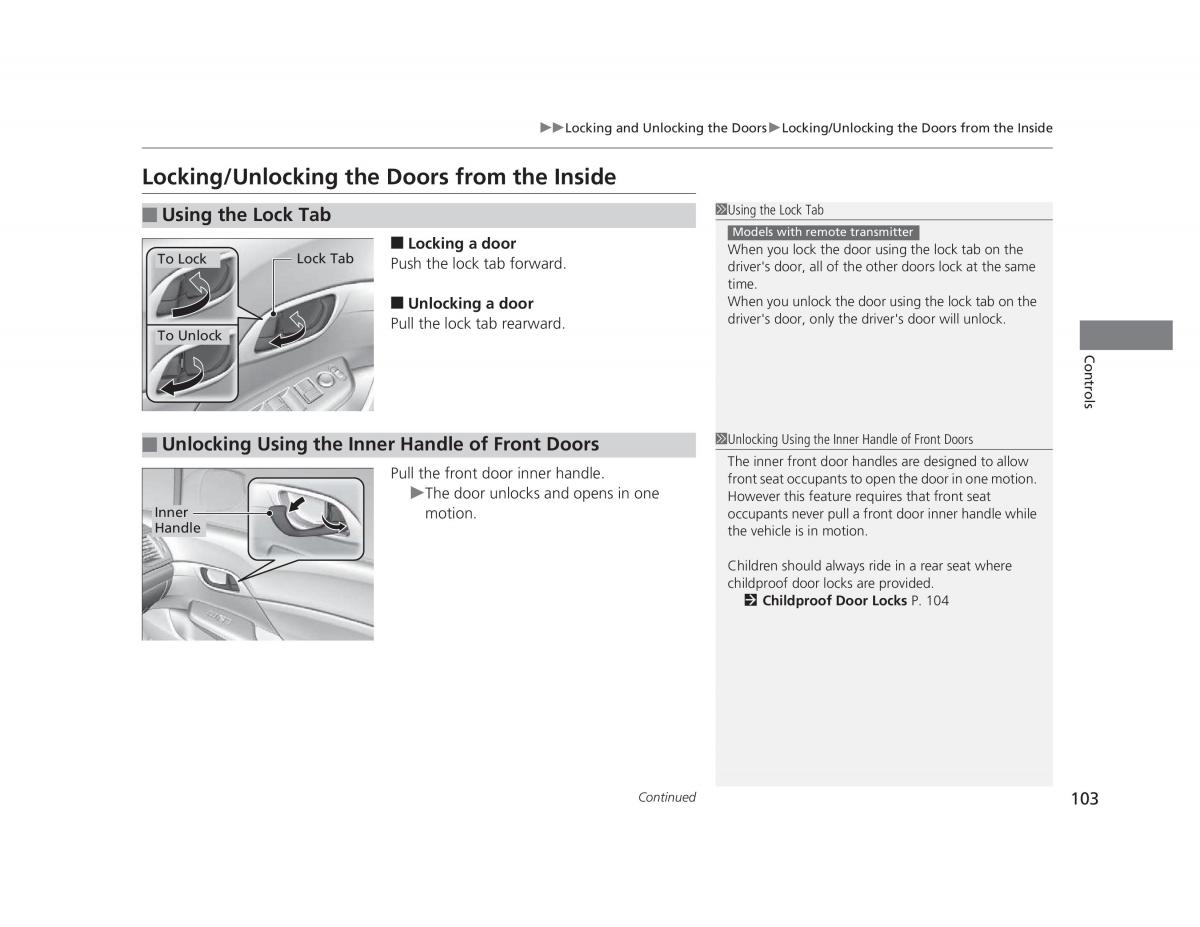 Honda Civic IX 9 owners manual / page 104