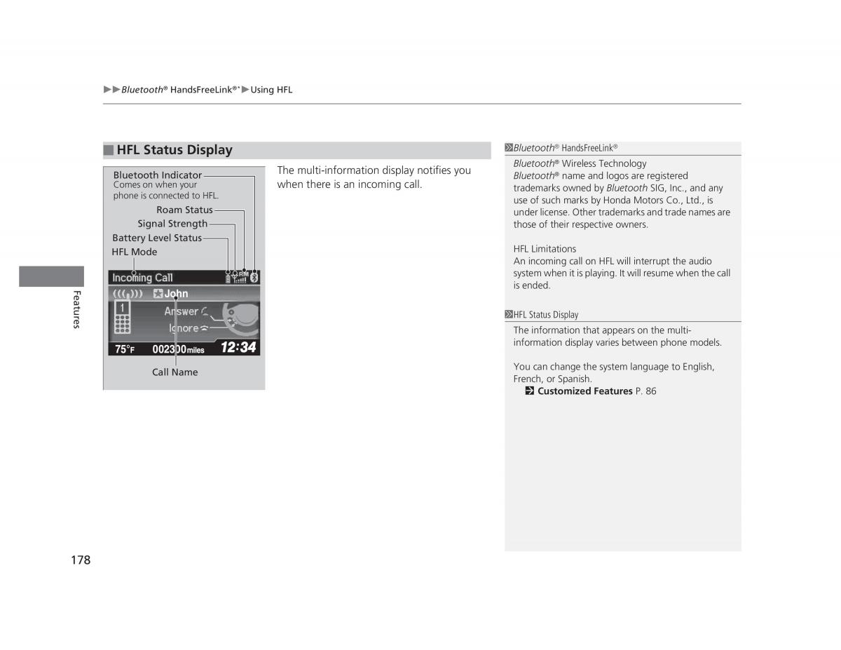 Honda Civic IX 9 owners manual / page 179