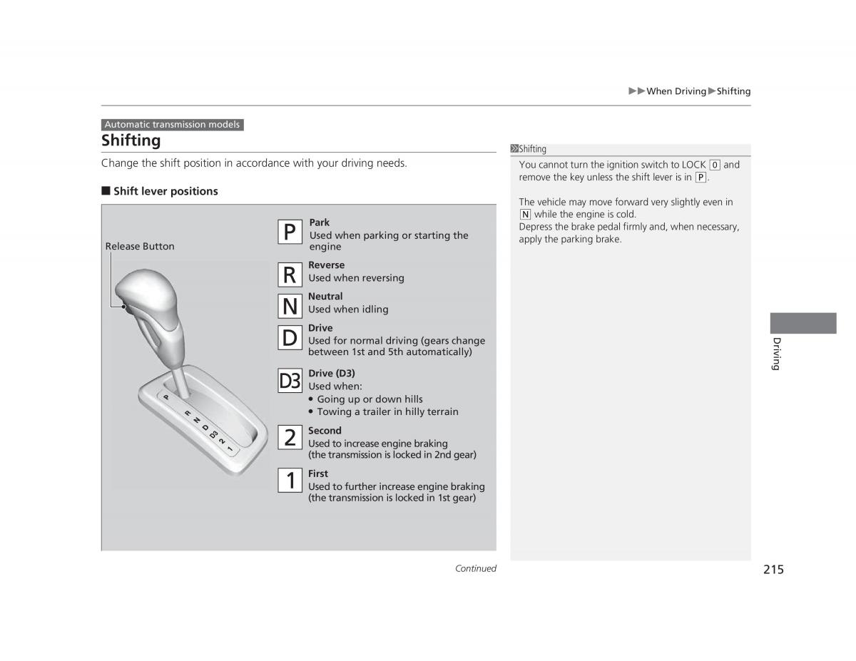 Honda Civic IX 9 owners manual / page 216