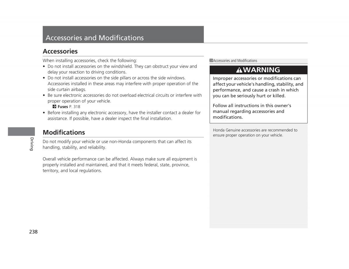 Honda Civic IX 9 owners manual / page 239