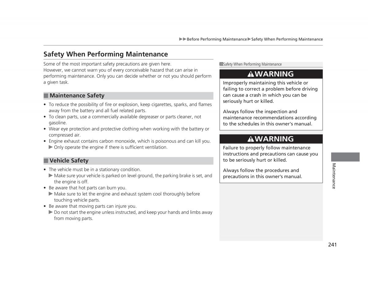 Honda Civic IX 9 owners manual / page 242