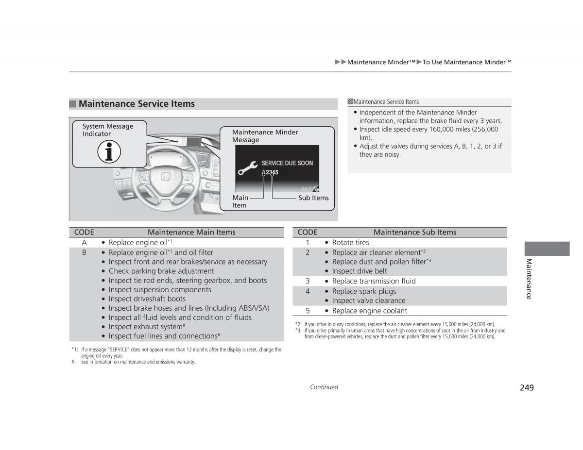 Honda Civic IX 9 owners manual / page 250