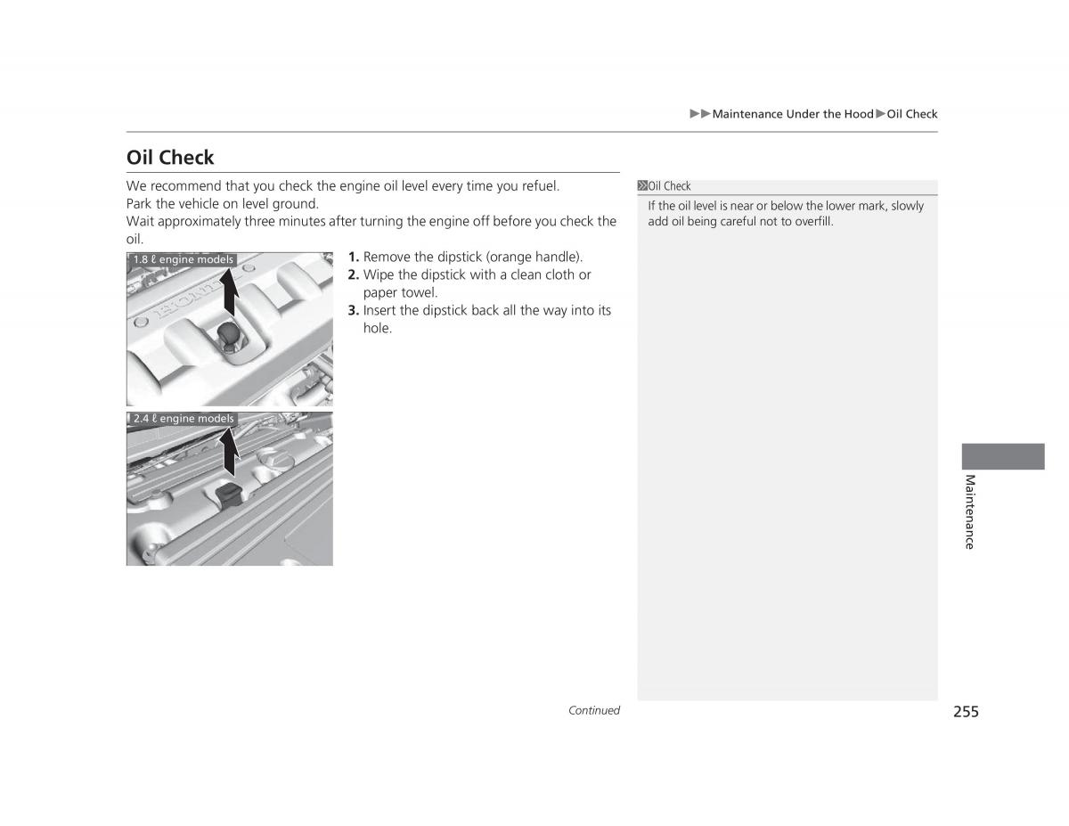 Honda Civic IX 9 owners manual / page 256