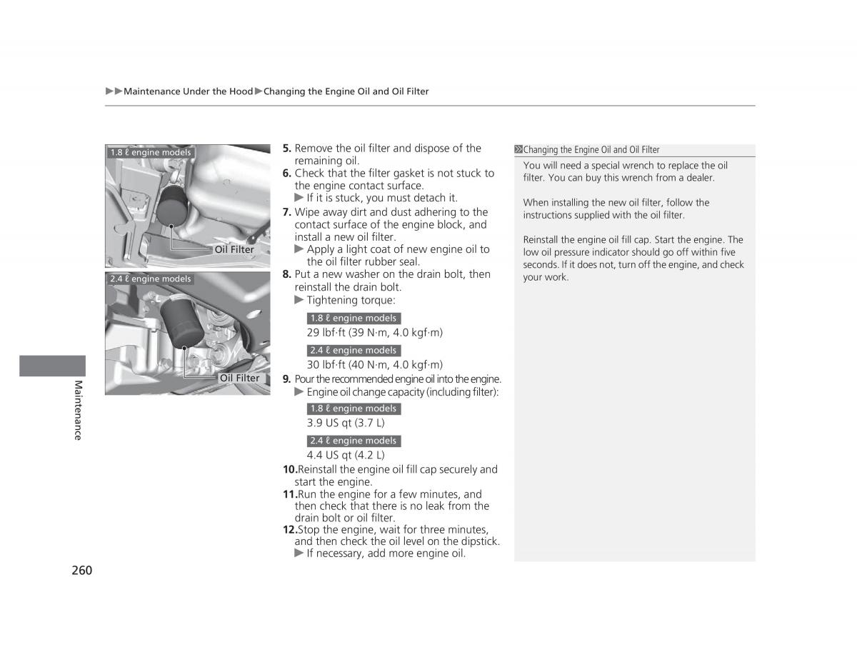 Honda Civic IX 9 owners manual / page 261