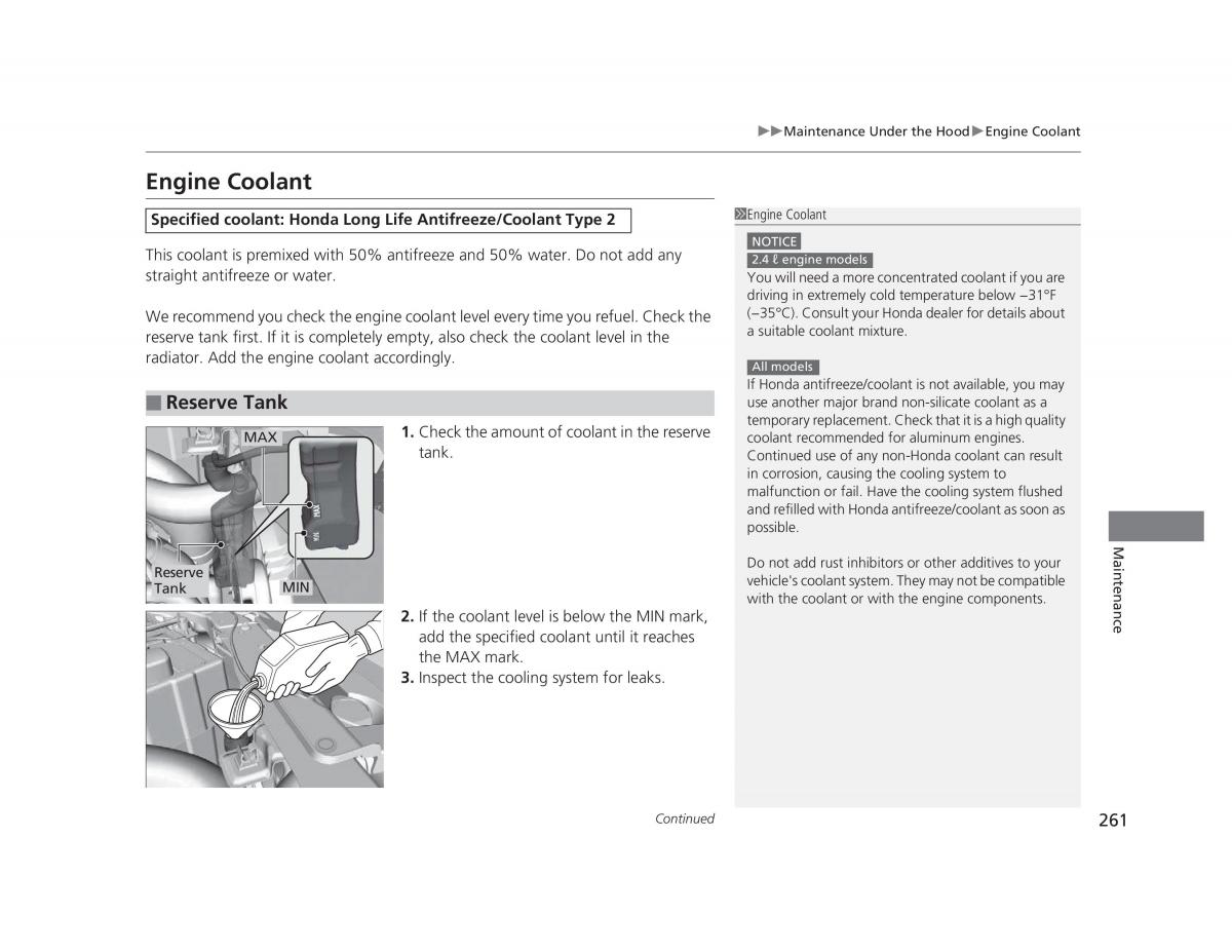 Honda Civic IX 9 owners manual / page 262