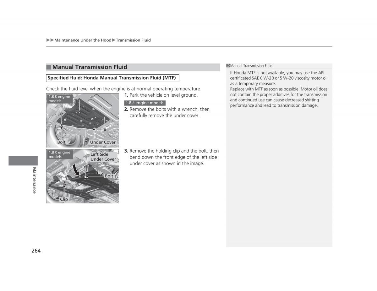 Honda Civic IX 9 owners manual / page 265